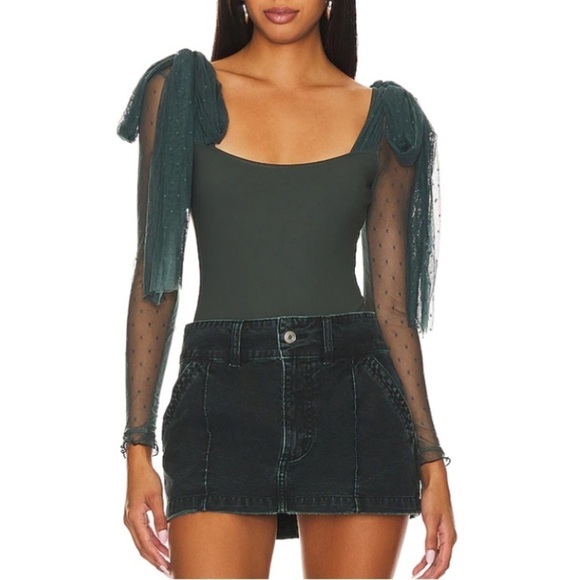 NWT Free People Intimately Tongue Tied Bodysuit in Green. Size Small - Picture 1 of 8